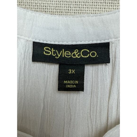 Style & Co Top Size 3X White Black Floral Embroidered Long Sleeve Tassel Cottage - Picture 10 of 12